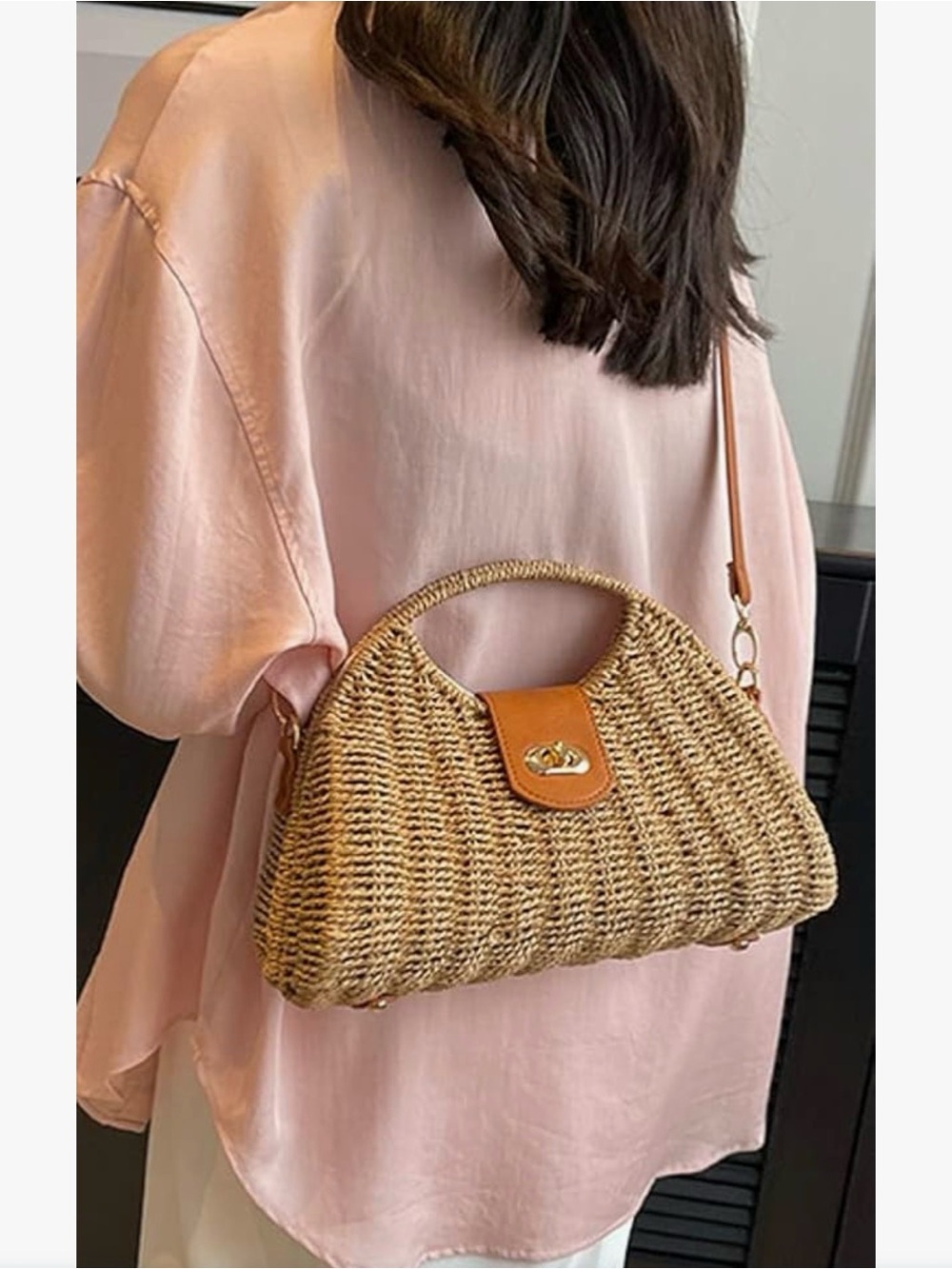 Woven Straw Top-Handle Crossbody Bag - Picture 6 of 7